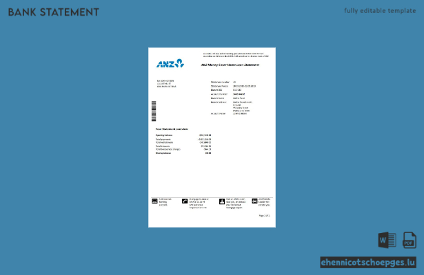 Beispiel eines Kontoauszugs als Adressnachweis der ANZ Australien